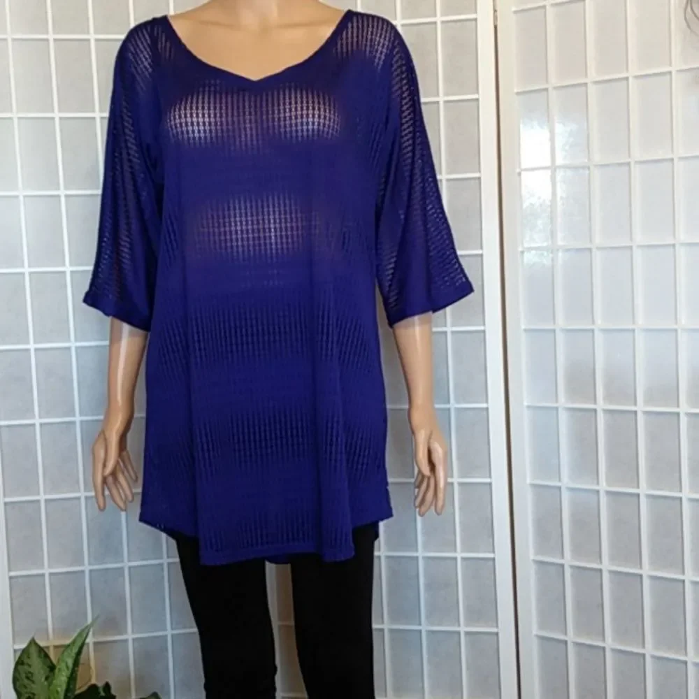 *O'Neill‎ Mesh Knit Swim Cover-Up Blue Women's XS/S V-Neck Half Sleeve